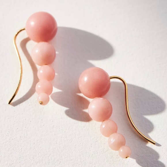 Anthropologie Jewelry - NEW Anthropologie Beaded Crawler Earrings Gold Plated Brass Pink Opal Pastel